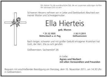 Traueranzeige von Ella Hierteis von Pegnitz-Zeitung